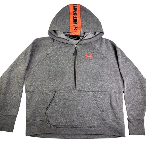 Under Armour 1/2 Zip Hoodie Men's Large Gray Florescent Pink Logo College Sporty - Picture 1 of 11